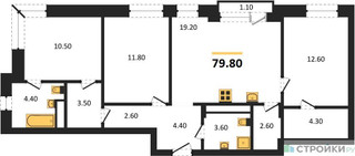Планировка трехкомнатной(квартира) площадью 84.4 квадратных метров в “ЖК Новая Щербинка”