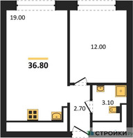 Планировка однокомнатной(квартира) площадью 36.8 квадратных метров в “ЖК Обручева 30”