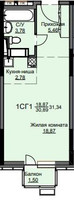 Планировка студии(квартира) площадью 31.9 квадратных метров в “ЖК Соболевка”