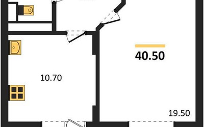 Планировка однокомнатной(квартира) площадью 40.5 квадратных метров в ЖК “ЖК Школьный”