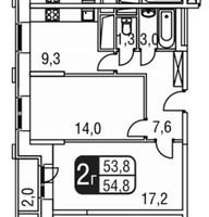 Планировка двухкомнатной(квартира) площадью 54.8 квадратных метров в “ЖК Центральный (Одинцово)”