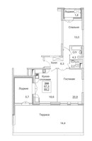 Планировка двухкомнатной(квартира) площадью 89.2 квадратных метров в “ЖК Династия”