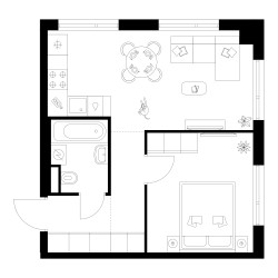 Планировка однокомнатной(квартира) площадью 39.1 квадратных метров в ЖК “ЖК Онежский вал”