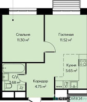 Планировка однокомнатной(квартира) площадью 36.9 квадратных метров в “ЖК Новоград Павлино”