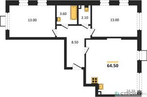 Планировка двухкомнатной(квартира) площадью 64.5 квадратных метров в “ЖК Лучи-2”