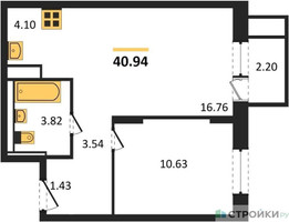 Планировка однокомнатной(квартира) площадью 40.94 квадратных метров в “ЖК Пятницкие луга”