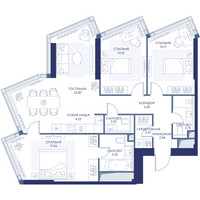 Планировка трехкомнатной(квартира) площадью 94.9 квадратных метров в “ЖК ХАЙДАУТ”