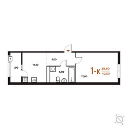Планировка однокомнатной(квартира) площадью 40.5 квадратных метров в ЖК “ЖК Новое Летово”
