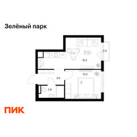 Планировка однокомнатной(квартира) площадью 32.5 квадратных метров в “ЖК Зеленый парк”