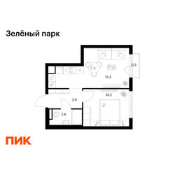 Планировка однокомнатной(квартира) площадью 32.5 квадратных метров в ЖК “ЖК Зеленый парк”