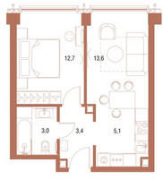 Планировка однокомнатной(квартира) площадью 40.7 квадратных метров в “ЖК Symphony 34 (Симфония 34)”