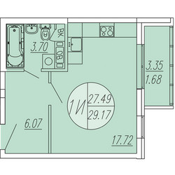Планировка студии(квартира) площадью 29.17 квадратных метров в ЖК “ЖК Шолохово”
