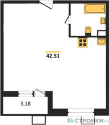 Планировка двухкомнатной(квартира) площадью 42.4 квадратных метров в ЖК “Жилые кварталы Новое Пушкино”