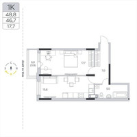 Планировка однокомнатной(квартира) площадью 46.9 квадратных метров в “ЖК Пироговская Ривьера”