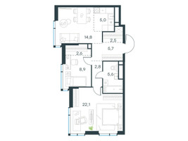 Планировка трехкомнатной(квартира) площадью 70 квадратных метров в “ЖК Левел Мичуринский”