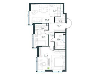Планировка трехкомнатной(квартира) площадью 70 квадратных метров в ЖК “ЖК Левел Мичуринский”