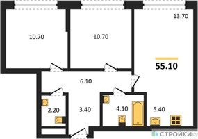 Планировка двухкомнатной(квартира) площадью 55.1 квадратных метров в “ЖК Бестселлер”