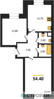 Планировка двухкомнатной(квартира) площадью 54.4 квадратных метров в “ЖК ВОСТОК II”