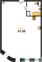 Планировка однокомнатной(квартира) площадью 57.5 квадратных метров в “ЖК Стремянный 2 (Амарант)”