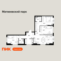 Планировка трехкомнатной(квартира) площадью 86.2 квадратных метров в “ЖК Матвеевский парк”