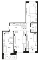 Планировка трехкомнатной(квартира) площадью 82.18 квадратных метров в “ЖК Времена года”