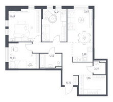 Планировка трехкомнатной(квартира) площадью 87.33 квадратных метров в “ЖК Остафьево”