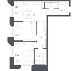 Планировка двухкомнатной(апартаменты) площадью 63.25 квадратных метров в ЖК “ЖК Скай Спутник”