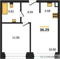 Планировка однокомнатной(квартира) площадью 36.29 квадратных метров в “ЖК NOVA (Нова)”