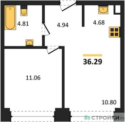Планировка однокомнатной(квартира) площадью 36.29 квадратных метров в ЖК “ЖК NOVA (Нова)”