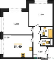 Планировка двухкомнатной(квартира) площадью 54.4 квадратных метров в “ЖК МАРК”