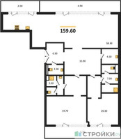 Планировка двухкомнатной(квартира) площадью 159.6 квадратных метров в “ЖК Николь”