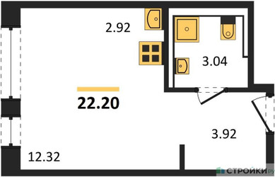 Планировка студии(квартира) площадью 22.2 квадратных метров в ЖК “ЖК Новое Видное”