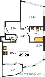 Планировка однокомнатной(квартира) площадью 49.2 квадратных метров в ЖК “ЖК ROTTERDAM (Роттердам)”