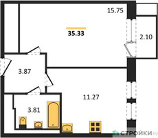 Планировка однокомнатной(квартира) площадью 35.33 квадратных метров в “ЖК Квартал Ивакино”