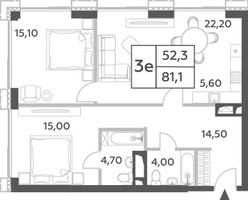 Планировка трехкомнатной(квартира) площадью 81.1 квадратных метров в “ЖК Will Towers (Вилл Тауэрс)”