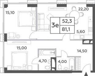 Планировка трехкомнатной(квартира) площадью 81.1 квадратных метров в ЖК “ЖК Will Towers (Вилл Тауэрс)”