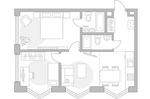 Планировка трехкомнатной(квартира) площадью 59.56 квадратных метров в “ЖК Мневники от Гранель”