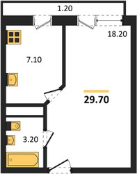 Планировка однокомнатной(квартира) площадью 29.7 квадратных метров в ЖК “ЖК Южная Долина”