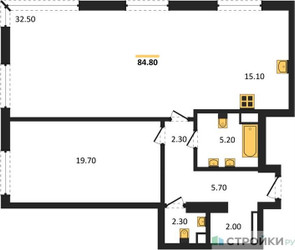 Планировка однокомнатной(квартира) площадью 84.8 квадратных метров в ЖК “ЖК Крылатская 33”