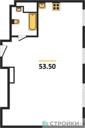 Планировка однокомнатной(квартира) площадью 53.5 квадратных метров в ЖК “ЖК Рихард”