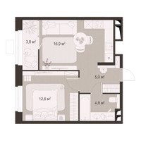 Планировка однокомнатной(квартира) площадью 43.1 квадратных метров в “ЖК Гранд Комфорт”