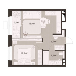 Планировка однокомнатной(квартира) площадью 43.1 квадратных метров в ЖК “ЖК Гранд Комфорт”