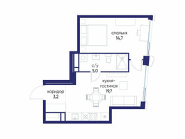 Планировка однокомнатной(квартира) площадью 42.62 квадратных метров в “ЖК Остров”