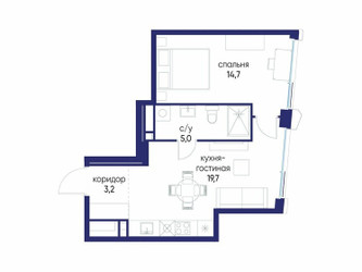 Планировка однокомнатной(квартира) площадью 42.62 квадратных метров в ЖК “ЖК Остров”