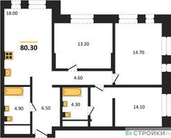 Планировка трехкомнатной(квартира) площадью 80.3 квадратных метров в “ЖК Первый Московский”