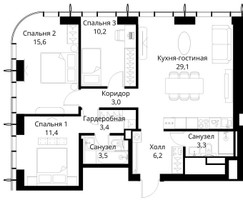 Планировка трехкомнатной(квартира) площадью 85.7 квадратных метров в “ЖК Сити Бэй”