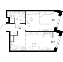 Планировка однокомнатной(квартира) площадью 44.2 квадратных метров в “ЖК NEXUS by Akvilon (Нексус от Аквилон)”