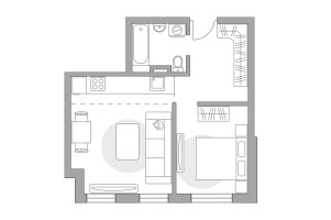 Планировка двухкомнатной(квартира) площадью 40.32 квадратных метров в “ЖК Аникеевский”