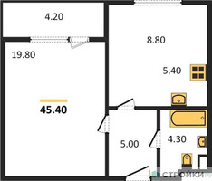 Планировка однокомнатной(квартира) площадью 45.4 квадратных метров в “Жилой квартал Новое Медведково”