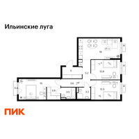 Планировка трехкомнатной(квартира) площадью 84.1 квадратных метров в “ЖК Ильинские луга”